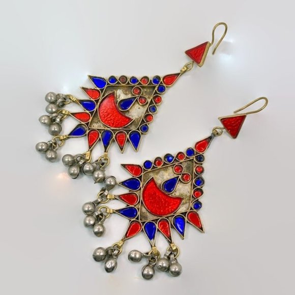 Jewelry - Red Earrings, Cobalt Blue, Massive, Boho, Vintage, Middle Eastern, Jewel